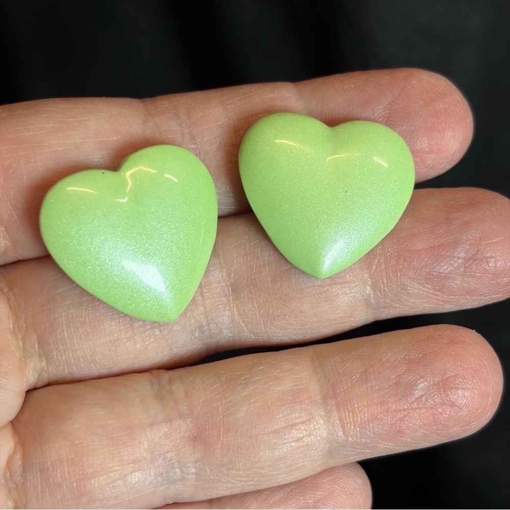 Vintage Green Heart Stud Earrings Lucite Style